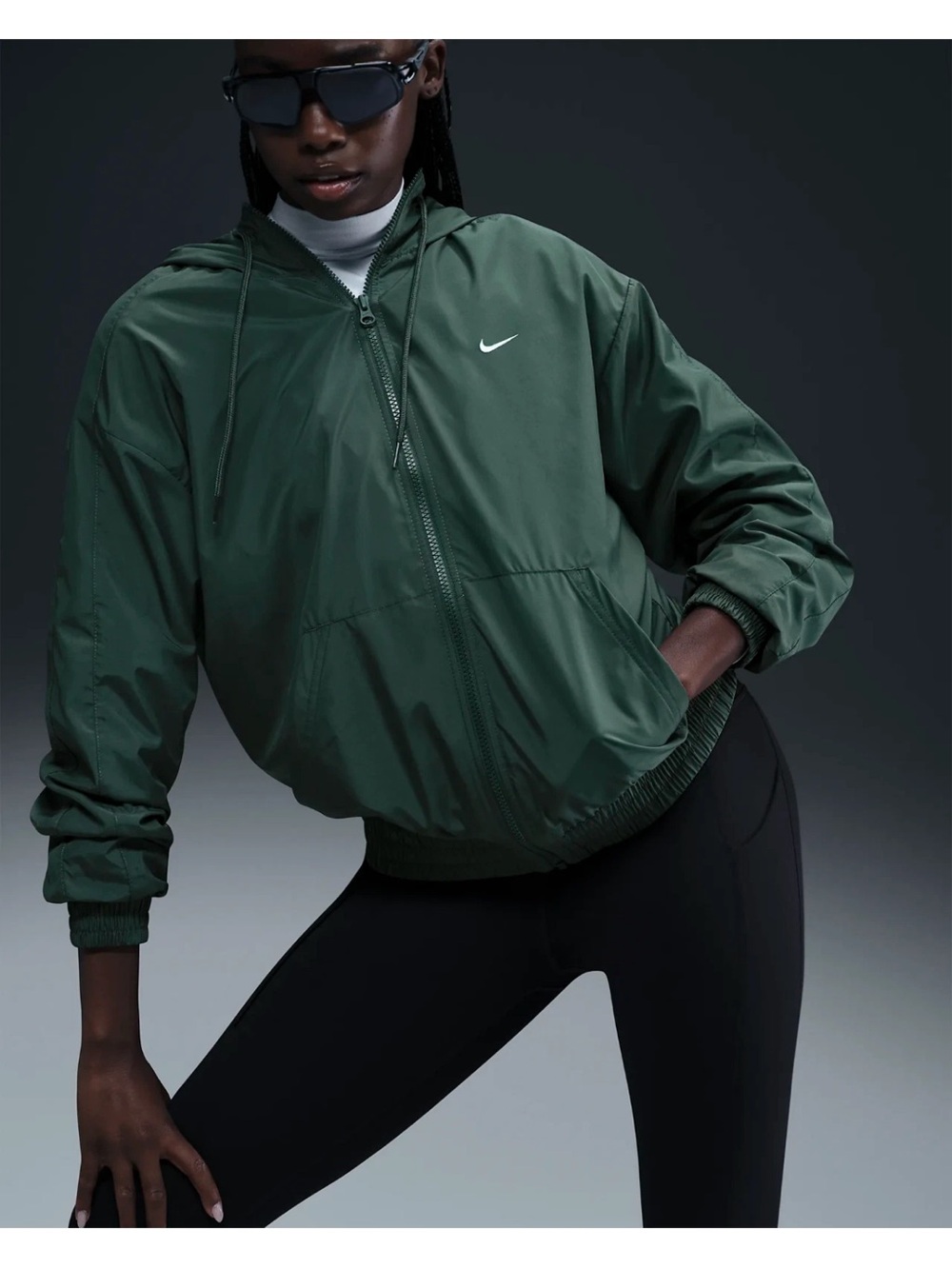 Nike Women's Forest Green Hooded Bomber Jacket Medium New NWT